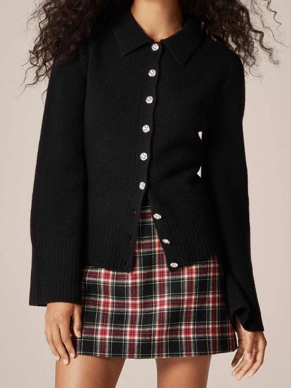 J. Crew Lambswool Black Cardigan with Embellished Buttons